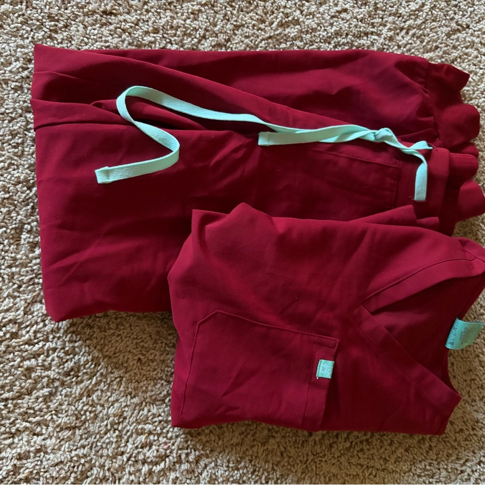 Red Scrub Set with Teal Accents